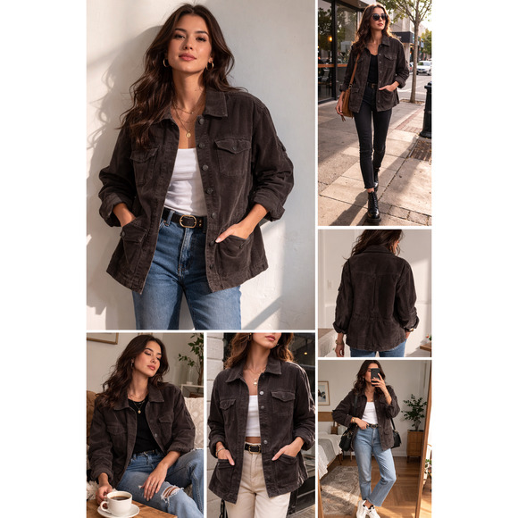 Massimo Jackets & Blazers - Massimo Women's Long Sleeve Multi Pocket Brown Corduroy Jacket Size X Large